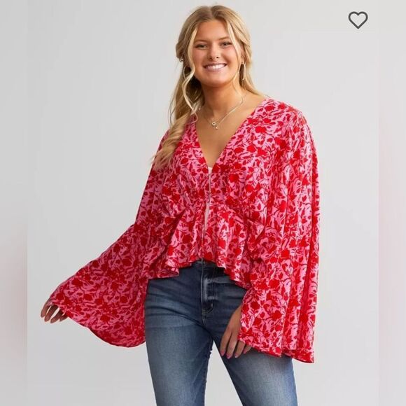 NWT Band of the Free Top Shirt Oversized Pink Red Size XS - Picture 3 of 8